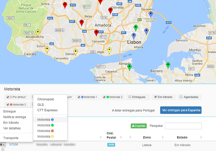 Aplicação web para gerir entregas de lojas físicas ou online